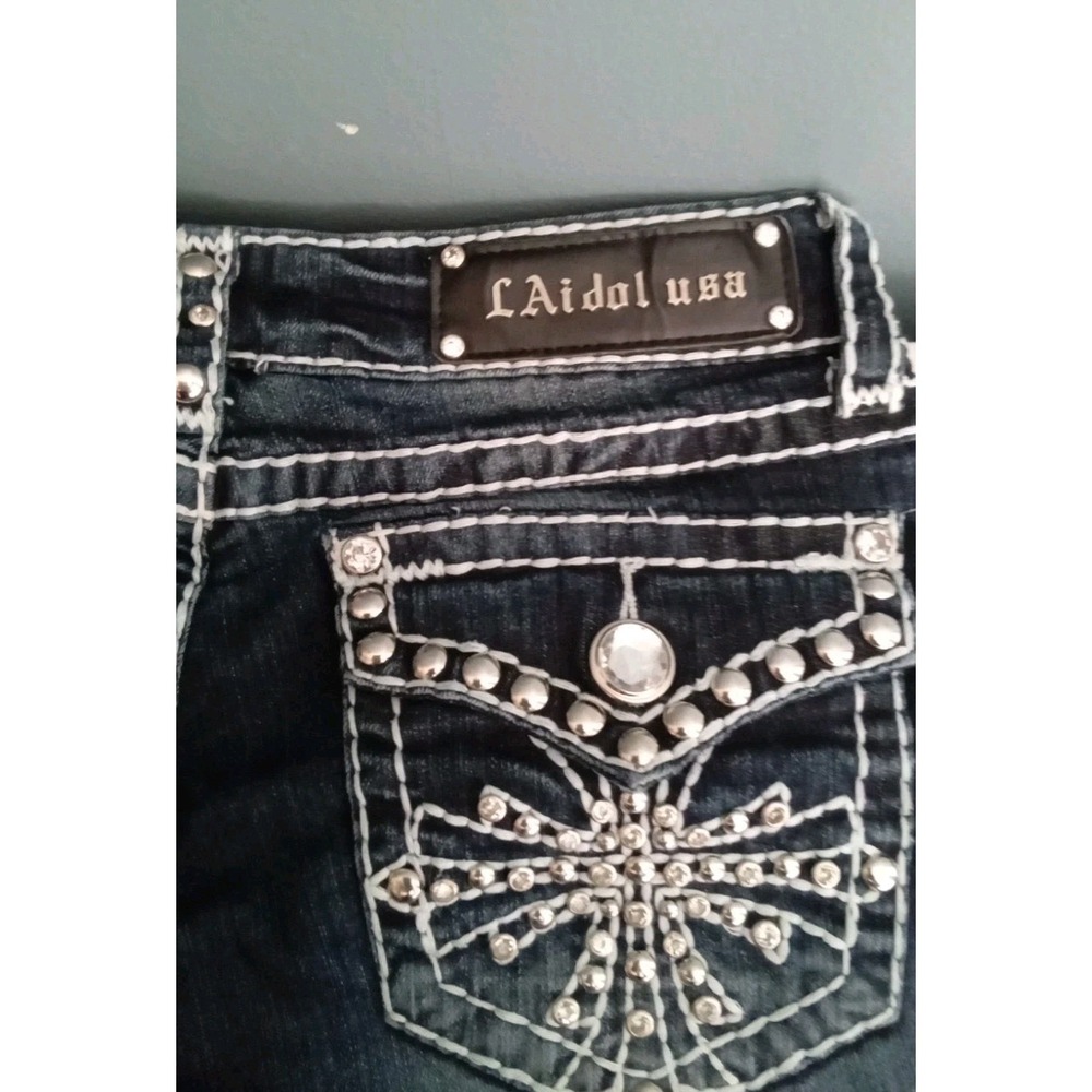 L.A. Idol USA‎ Embellished Jeans Rhinestone Studded Pockets Dark Wash Size 9